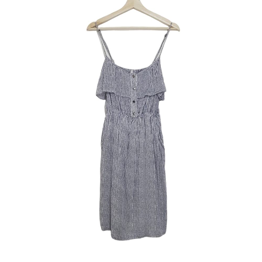 Cotton Candy | Pinstripe Button Chest Ruffle Top Lightweight Sundress Dress